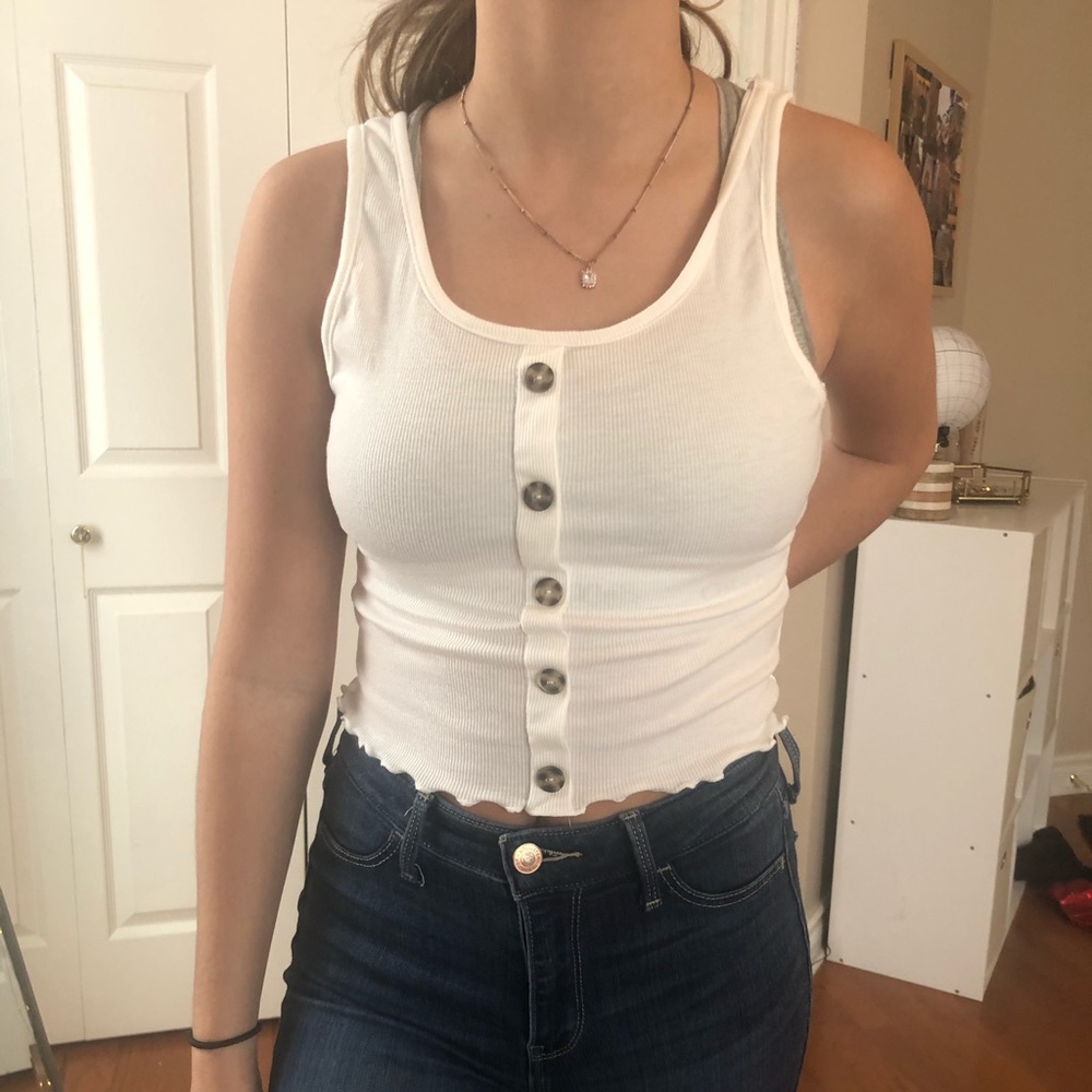 Button up white tank.